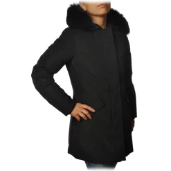 Woolrich Jackets-- Luxury Fox Black Fitted Down Jacket - Black - Jacket - Luxury Exclusive Collection - Avvenice