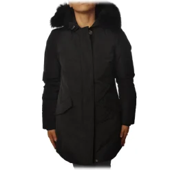 Woolrich Jackets-- Luxury Fox Black Fitted Down Jacket - Black - Jacket - Luxury Exclusive Collection - Avvenice