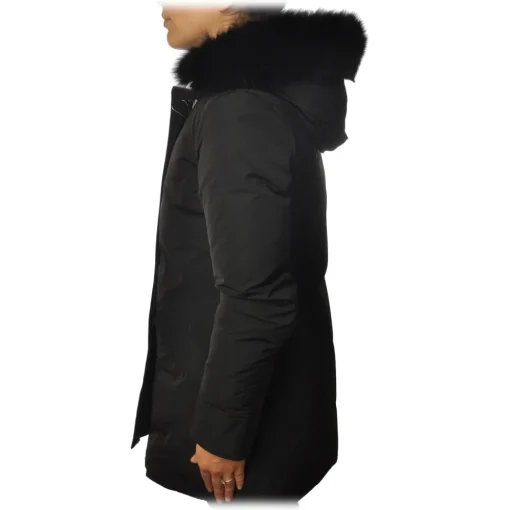 Woolrich Jackets-- Luxury Fox Black Fitted Down Jacket - Black - Jacket - Luxury Exclusive Collection - Avvenice