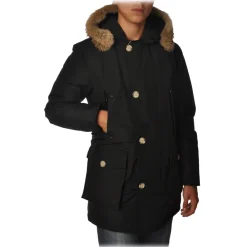 Woolrich Jackets-- Parka with Hood and Contrast Buttons  - Black - Jacket - Luxury Exclusive Collection - Avvenice