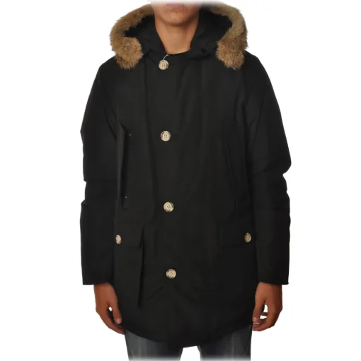 Woolrich Jackets-- Parka with Hood and Contrast Buttons  - Black - Jacket - Luxury Exclusive Collection - Avvenice