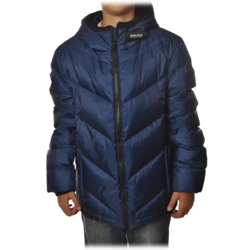 Woolrich Jackets-- Short Down Hooded Jacket Chevron  - Aviation - Jacket - Luxury Exclusive Collection - Avvenice