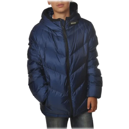 Woolrich Jackets-- Short Down Jacket in Quilted Effect - Blue - Jacket - Luxury Exclusive Collection - Avvenice