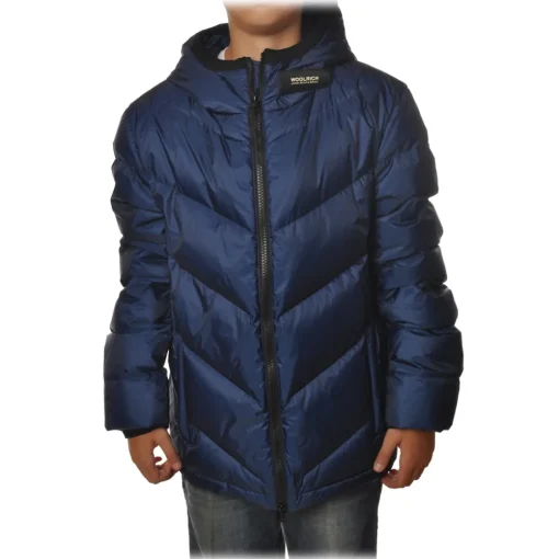 Woolrich Jackets-- Short Down Jacket in Quilted Effect - Blue - Jacket - Luxury Exclusive Collection - Avvenice
