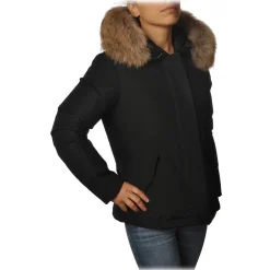 Woolrich Jackets-- Short Jacket with Fur-Trimmed Hood - Black - Jacket - Luxury Exclusive Collection - Avvenice