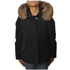 Woolrich Jackets-- Short Jacket with Fur-Trimmed Hood - Black - Jacket - Luxury Exclusive Collection - Avvenice