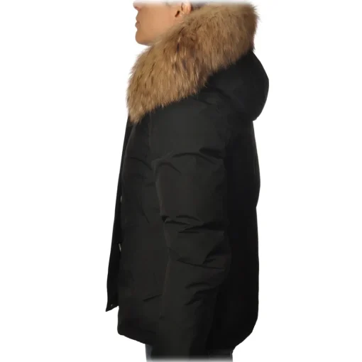 Woolrich Jackets-- Short Jacket with Fur-Trimmed Hood - Black - Jacket - Luxury Exclusive Collection - Avvenice