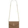 Yves Saint Laurent Bags-- Cassandre Envelope Chain Wallet in Grain De Poudre Leather - Taupe - Exclusive Collection - Avvenice