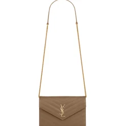 Yves Saint Laurent Bags-- Cassandre Envelope Chain Wallet in Grain De Poudre Leather - Taupe - Exclusive Collection - Avvenice