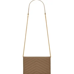Yves Saint Laurent Bags-- Cassandre Envelope Chain Wallet in Grain De Poudre Leather - Taupe - Exclusive Collection - Avvenice