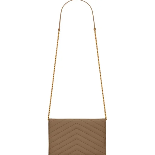 Yves Saint Laurent Bags-- Cassandre Envelope Chain Wallet in Grain De Poudre Leather - Taupe - Exclusive Collection - Avvenice