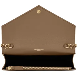 Yves Saint Laurent Bags-- Cassandre Envelope Chain Wallet in Grain De Poudre Leather - Taupe - Exclusive Collection - Avvenice