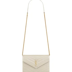 Yves Saint Laurent Bags-- Cassandre Envelope Chain Wallet in Grain De Poudre Leather - Crema Soft - Exclusive Collection - Avvenice