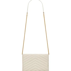 Yves Saint Laurent Bags-- Cassandre Envelope Chain Wallet in Grain De Poudre Leather - Crema Soft - Exclusive Collection - Avvenice