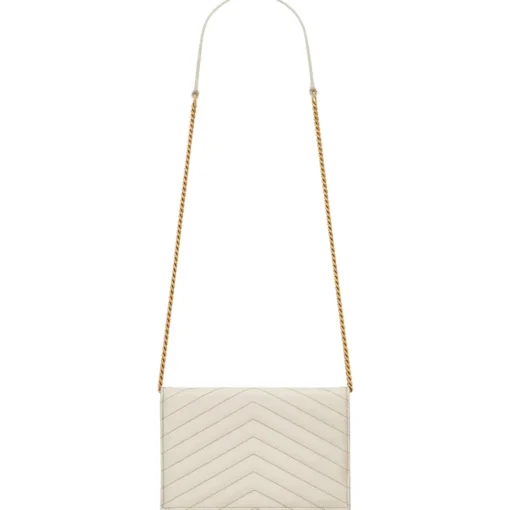Yves Saint Laurent Bags-- Cassandre Envelope Chain Wallet in Grain De Poudre Leather - Crema Soft - Exclusive Collection - Avvenice
