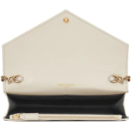 Yves Saint Laurent Bags-- Cassandre Envelope Chain Wallet in Grain De Poudre Leather - Crema Soft - Exclusive Collection - Avvenice