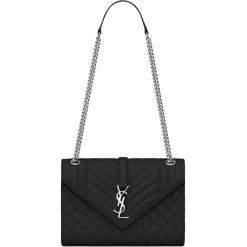 Yves Saint Laurent Bags-- Envelope Medium in Quilted Embossed Leather - Black - Saint Laurent Exclusive Collection - Avvenice