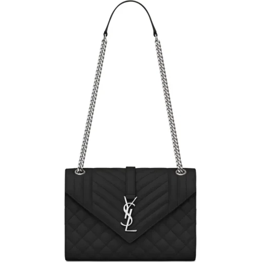 Yves Saint Laurent Bags-- Envelope Medium in Quilted Embossed Leather - Black - Saint Laurent Exclusive Collection - Avvenice