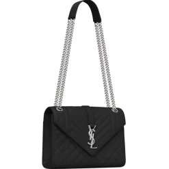 Yves Saint Laurent Bags-- Envelope Medium in Quilted Embossed Leather - Black - Saint Laurent Exclusive Collection - Avvenice