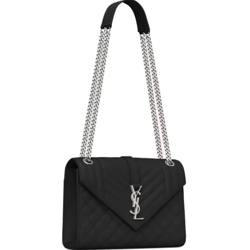 Yves Saint Laurent Bags-- Envelope Medium in Quilted Embossed Leather - Black - Saint Laurent Exclusive Collection - Avvenice