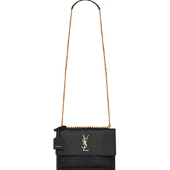 Yves Saint Laurent Bags-- Sunset Medium in Crocodile-Embossed Leather - Black - Saint Laurent Exclusive Collection - Avvenice