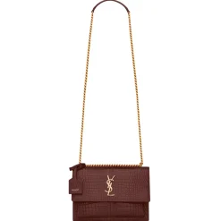Yves Saint Laurent Bags-- Sunset Medium in Crocodile-Embossed Leather - Red Velvet - Saint Laurent Exclusive Collection - Avvenice