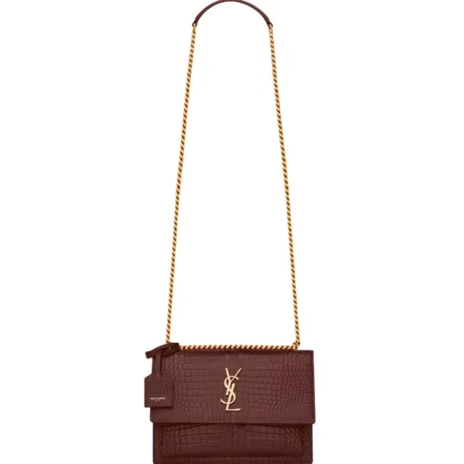 Yves Saint Laurent Bags-- Sunset Medium in Crocodile-Embossed Leather - Red Velvet - Saint Laurent Exclusive Collection - Avvenice