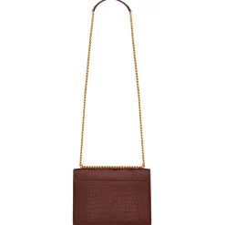 Yves Saint Laurent Bags-- Sunset Medium in Crocodile-Embossed Leather - Red Velvet - Saint Laurent Exclusive Collection - Avvenice
