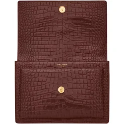 Yves Saint Laurent Bags-- Sunset Medium in Crocodile-Embossed Leather - Red Velvet - Saint Laurent Exclusive Collection - Avvenice