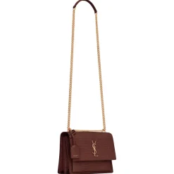 Yves Saint Laurent Bags-- Sunset Medium in Crocodile-Embossed Leather - Red Velvet - Saint Laurent Exclusive Collection - Avvenice