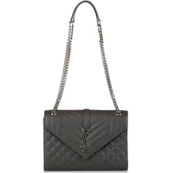 Yves Saint Laurent Vintage Vintage Bags-- Monogram Envelope Leather Shoulder Bag - Dark Gray - Leather Handbag - Luxury High Quality - Avvenice