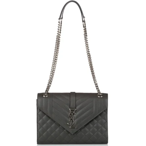 Yves Saint Laurent Vintage Vintage Bags-- Monogram Envelope Leather Shoulder Bag - Dark Gray - Leather Handbag - Luxury High Quality - Avvenice