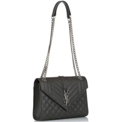 Yves Saint Laurent Vintage Vintage Bags-- Monogram Envelope Leather Shoulder Bag - Dark Gray - Leather Handbag - Luxury High Quality - Avvenice