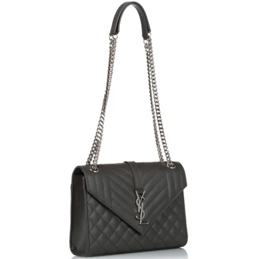 Yves Saint Laurent Vintage Vintage Bags-- Monogram Envelope Leather Shoulder Bag - Dark Gray - Leather Handbag - Luxury High Quality - Avvenice