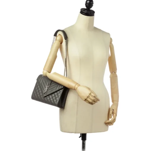 Yves Saint Laurent Vintage Vintage Bags-- Monogram Envelope Leather Shoulder Bag - Dark Gray - Leather Handbag - Luxury High Quality - Avvenice